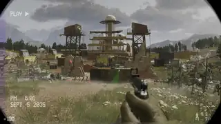 A ruined military compound with radar domes and watchtowers in Dead Fibers