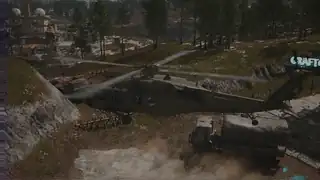 A military helicopter hovering beside a truck in Dead Fibers
